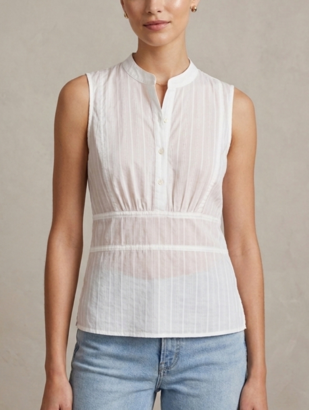 XS Club Monaco 100% Cotton White Semi-Sheer Sleeveless Button Front Blouse